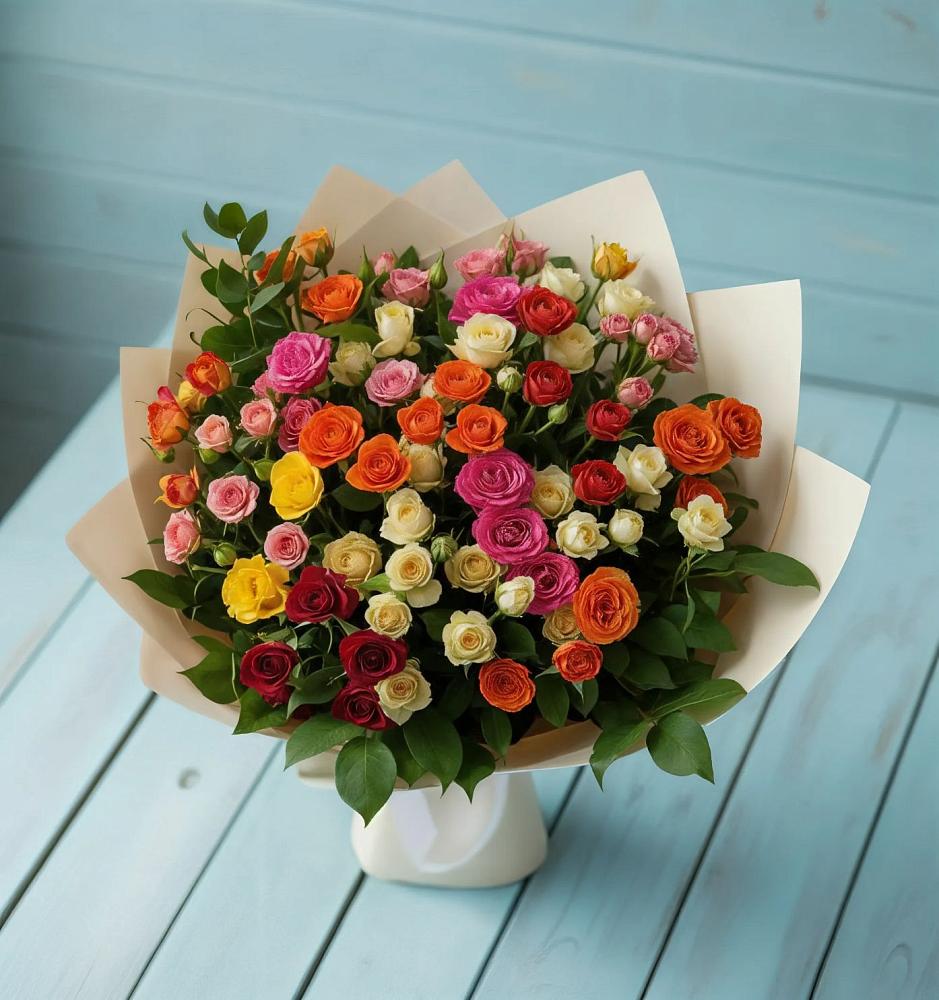 Букет Микс из разноцветных кустовых роз в Волгодонске