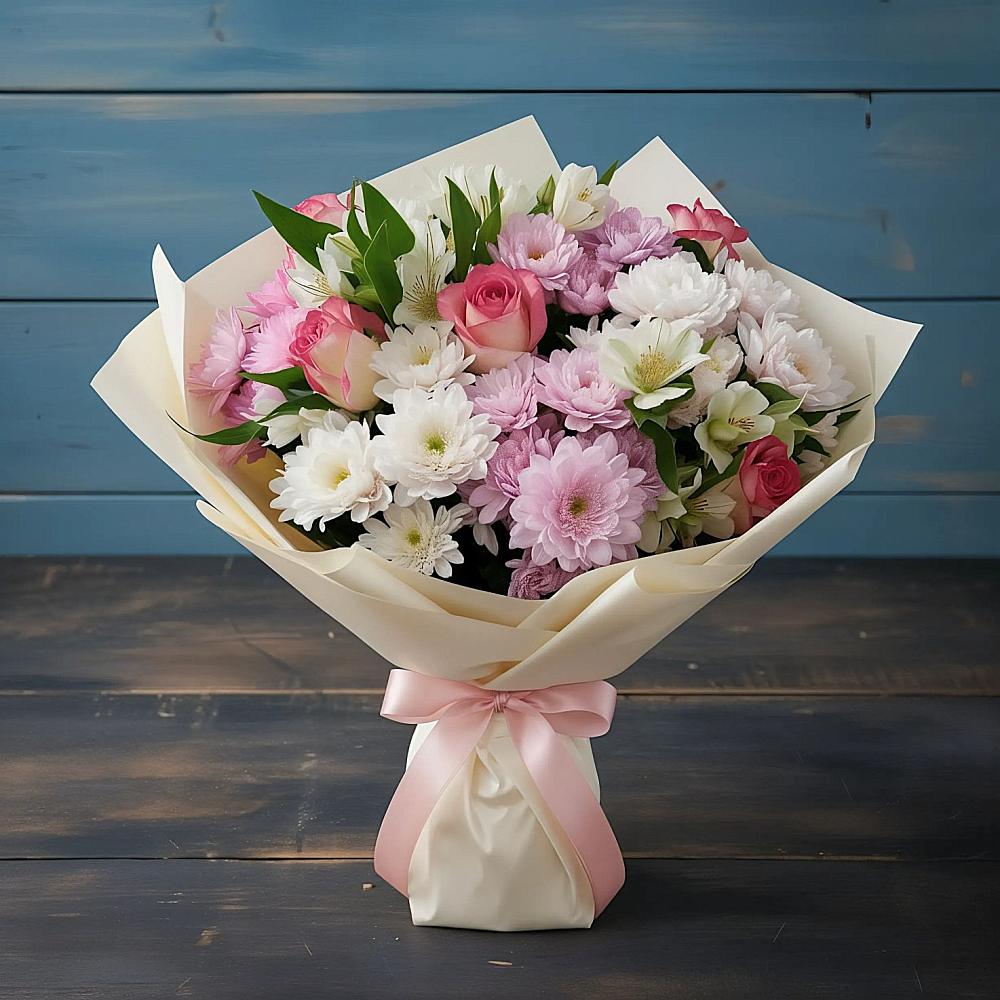 Букет цветов из: Хризантемы, Альстромерии и Розы в Волгодонске